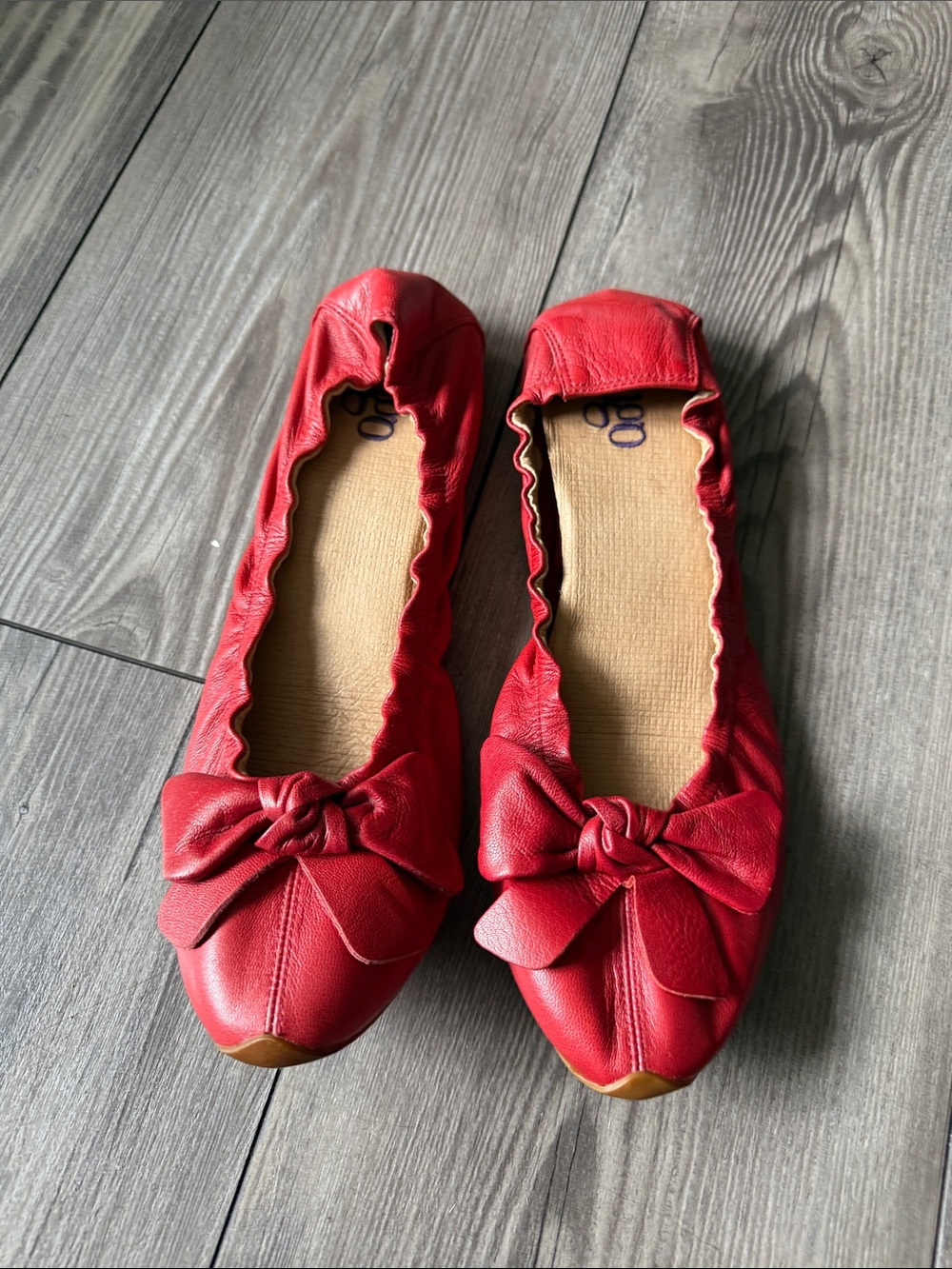 Indigo  Red Bow Leather Ballet Flats size 9.5